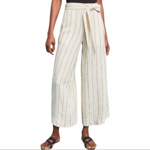 Anthropologie Portia Linen Striped Wide Leg Cropped Pants Medium